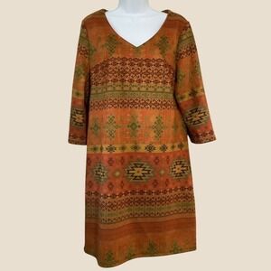 Anthropologie Dor Dor Couture Aztec Dress Large Western Faux Suede Bohemian Boho